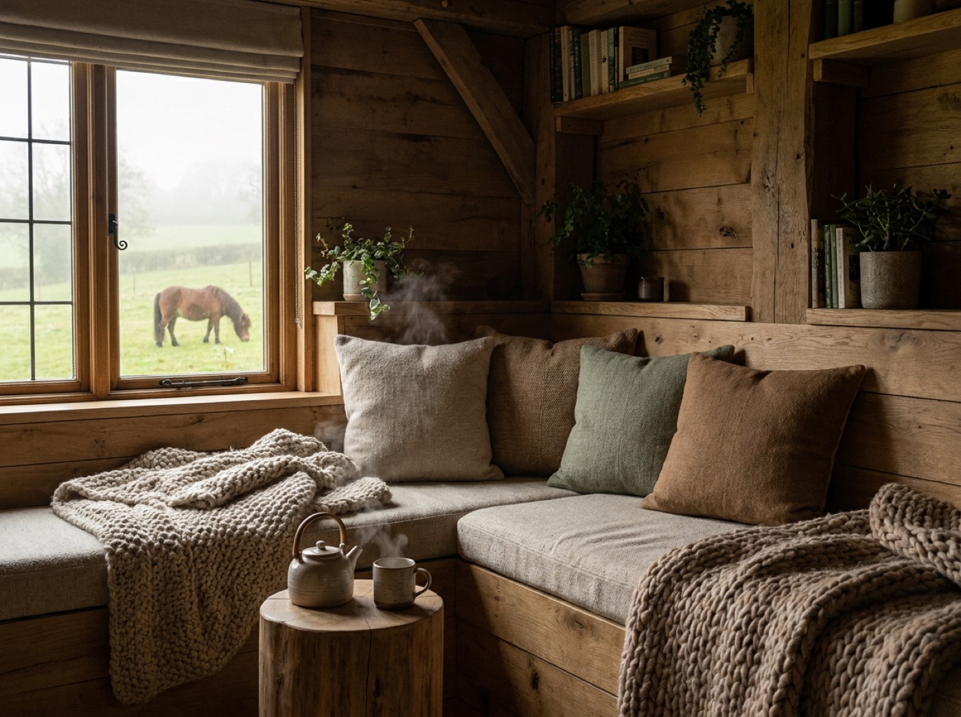 A cosy, calm sensory cabin corner with soft seating