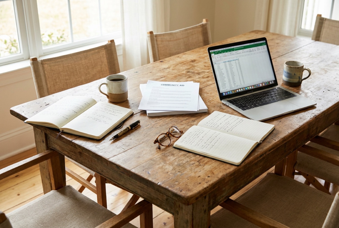 A table set up for a small charity board meeting